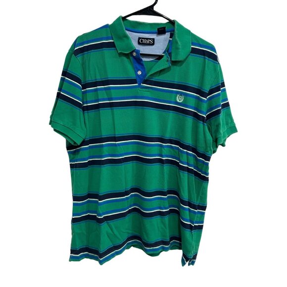 Chaps Mens Green Blue Striped Polo Shirt Cotton Sz XL - Picture 1 of 8